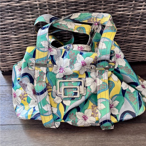 Guess Women's Floral Shoulder Bag Tote vintage Y2K- Green, Yellow, Blue - Picture 2 of 15